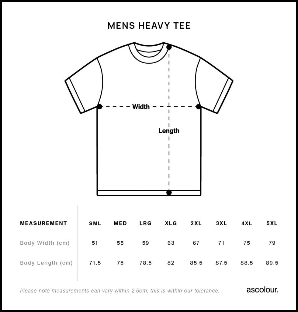 Mens Heavy Hood Tee size guide
