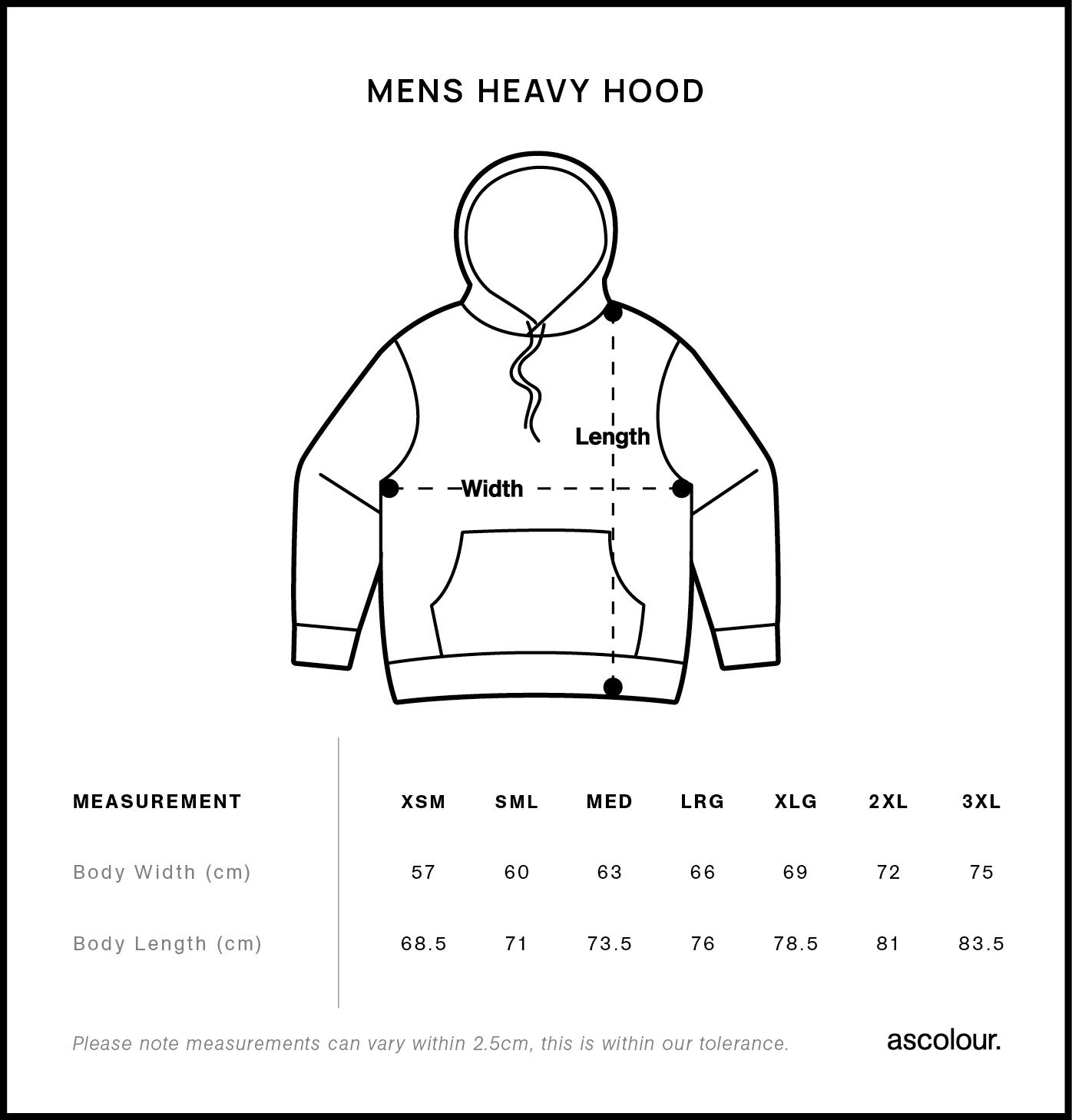 HEAVY HOOD SIZE GUIDE