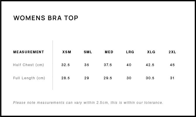 Womens bra top size guide