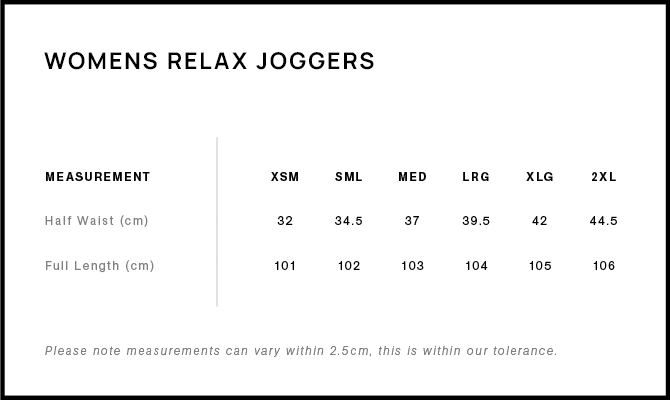 Womens relaxed joggers size guide